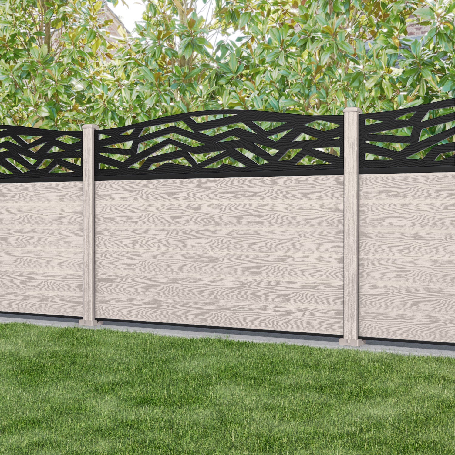 Classic Zenith Curved Top Fence Panel - Mid Stone - with our composite posts