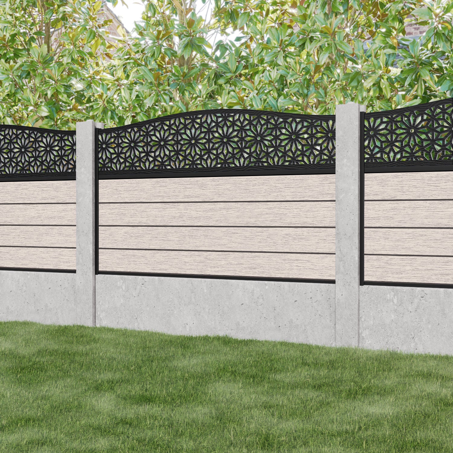 Fusion Narwa Curved Top Fence Panel - Mid Stone - for existing concrete posts