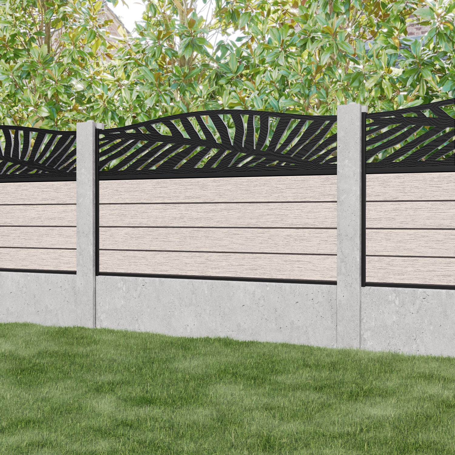Fusion Palm Curved Top Fence Panel - Mid Stone - for existing concrete posts