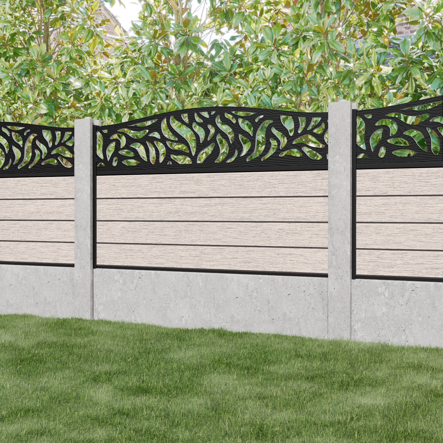 Fusion Plume Curved Top Fence Panel - Mid Stone - for existing concrete posts