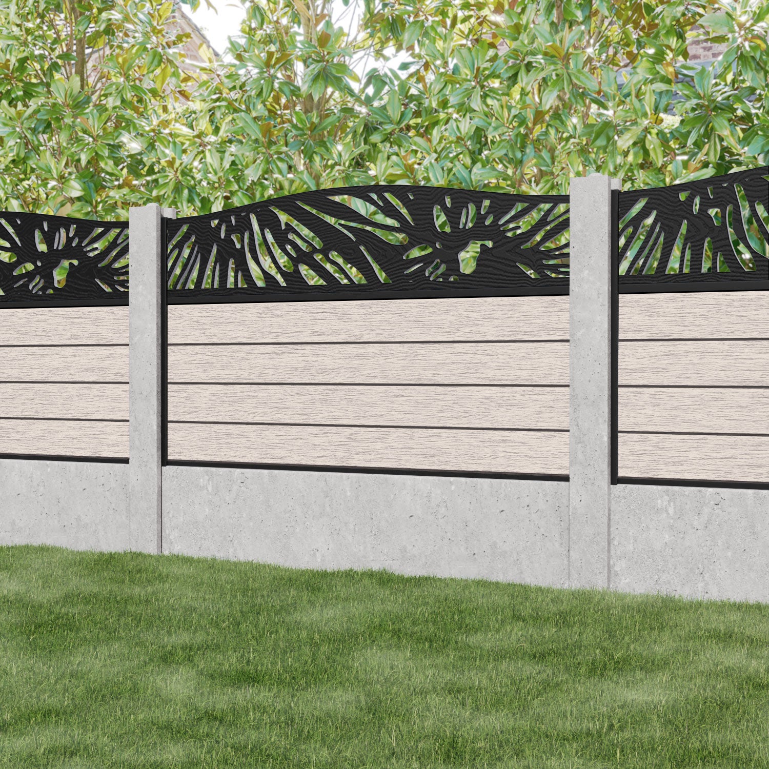Fusion Poppy Curved Top Fence Panel - Mid Stone - for existing concrete posts