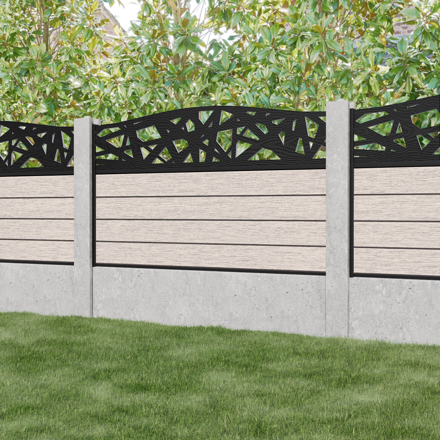 Fusion Prism Curved Top Fence Panel - Mid Stone - for existing concrete posts