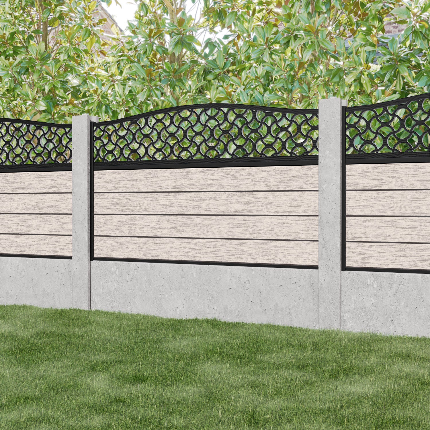 Fusion Vida Curved Top Fence Panel - Mid Stone - for existing concrete posts