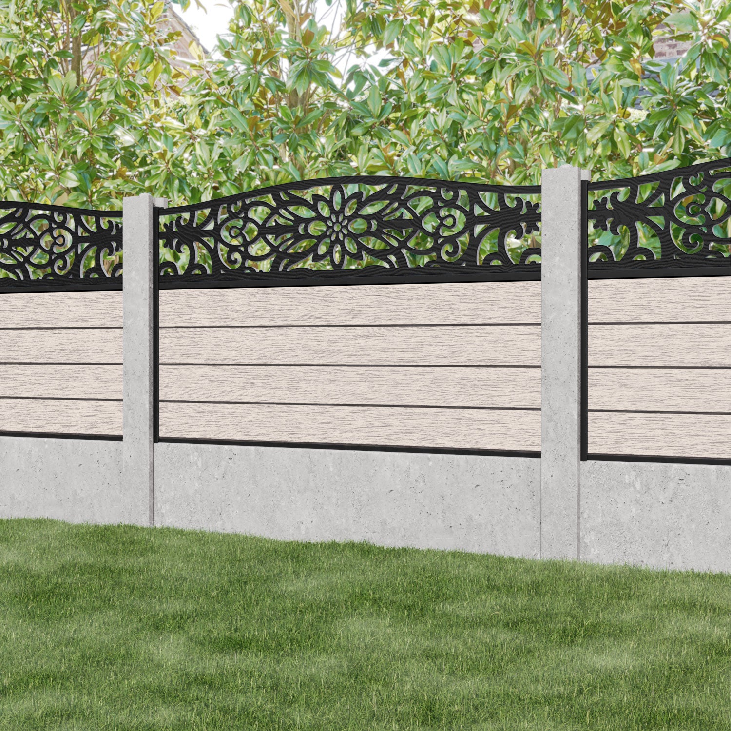 Fusion Windsor Curved Top Fence Panel - Mid Stone - for existing concrete posts