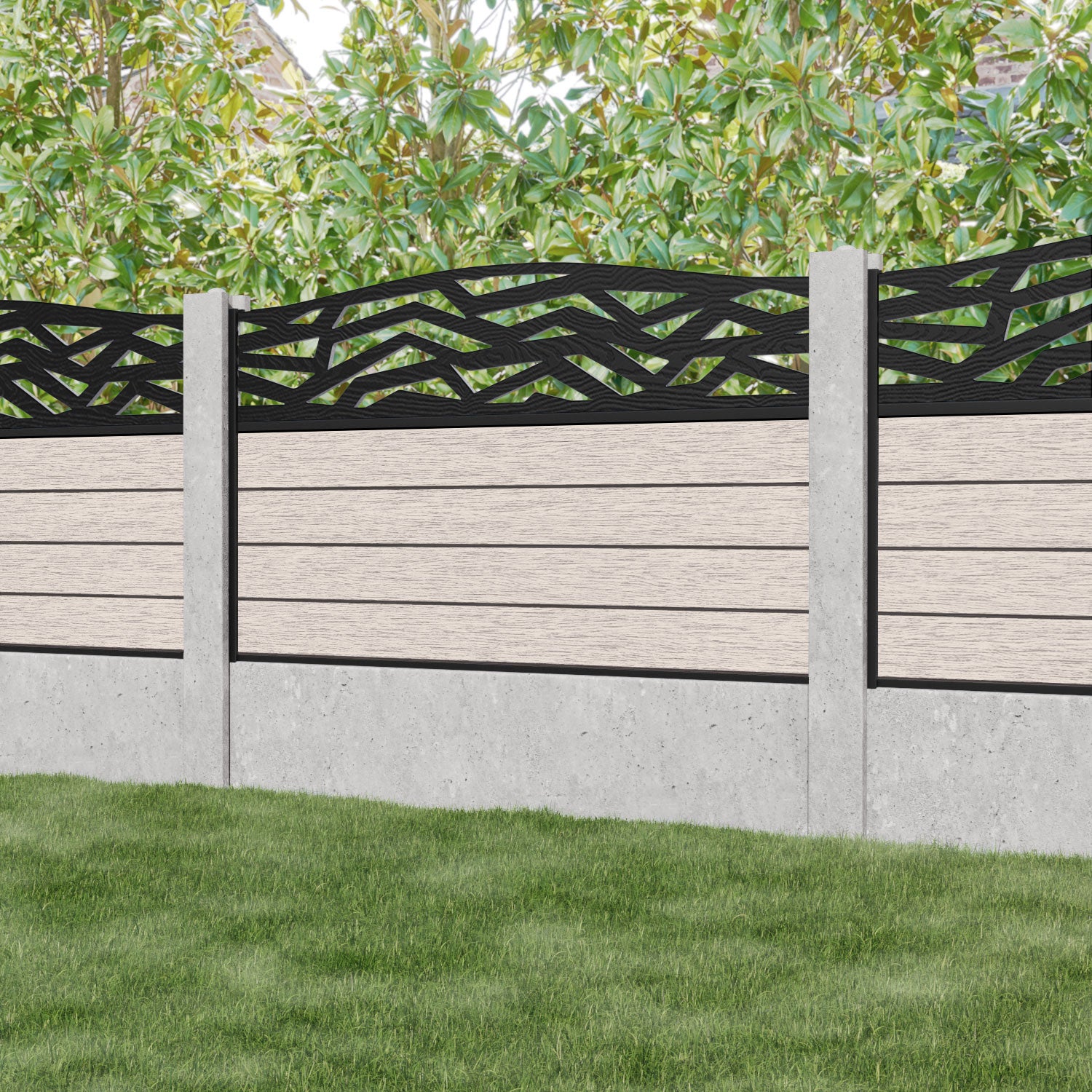 Fusion Zenith Curved Top Fence Panel - Mid Stone - for existing concrete posts