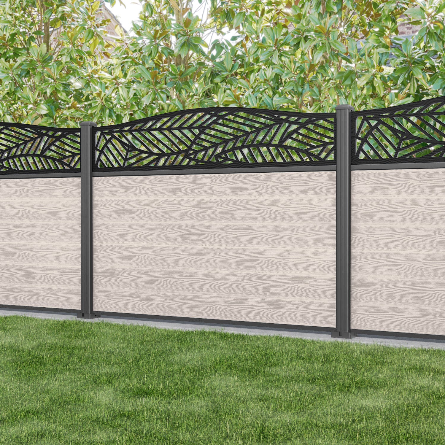 Classic Habitat Curved Top Fence Panel - Mid Stone - with our aluminium posts