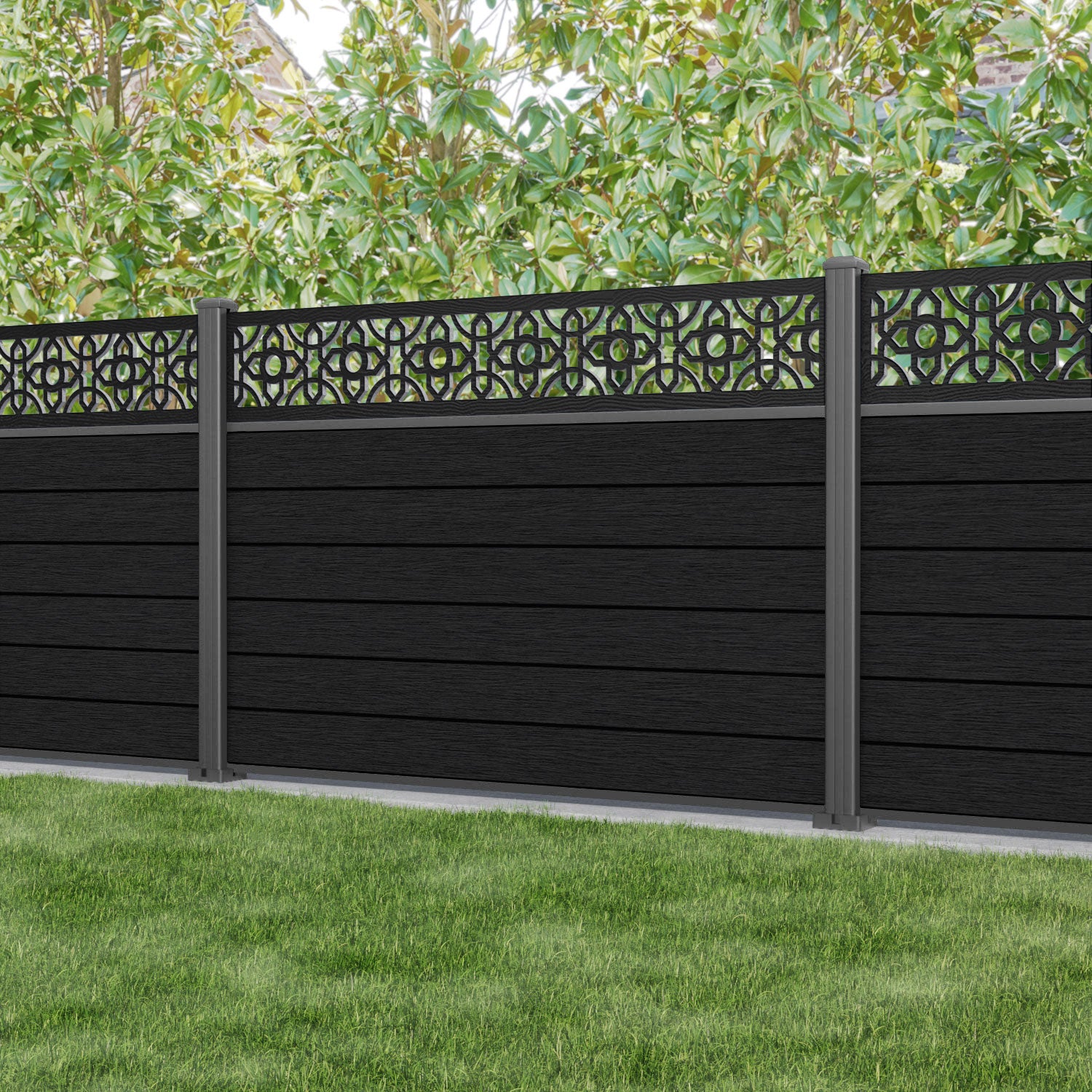 Fusion Nabila Fence Panel - Black - with our aluminium posts