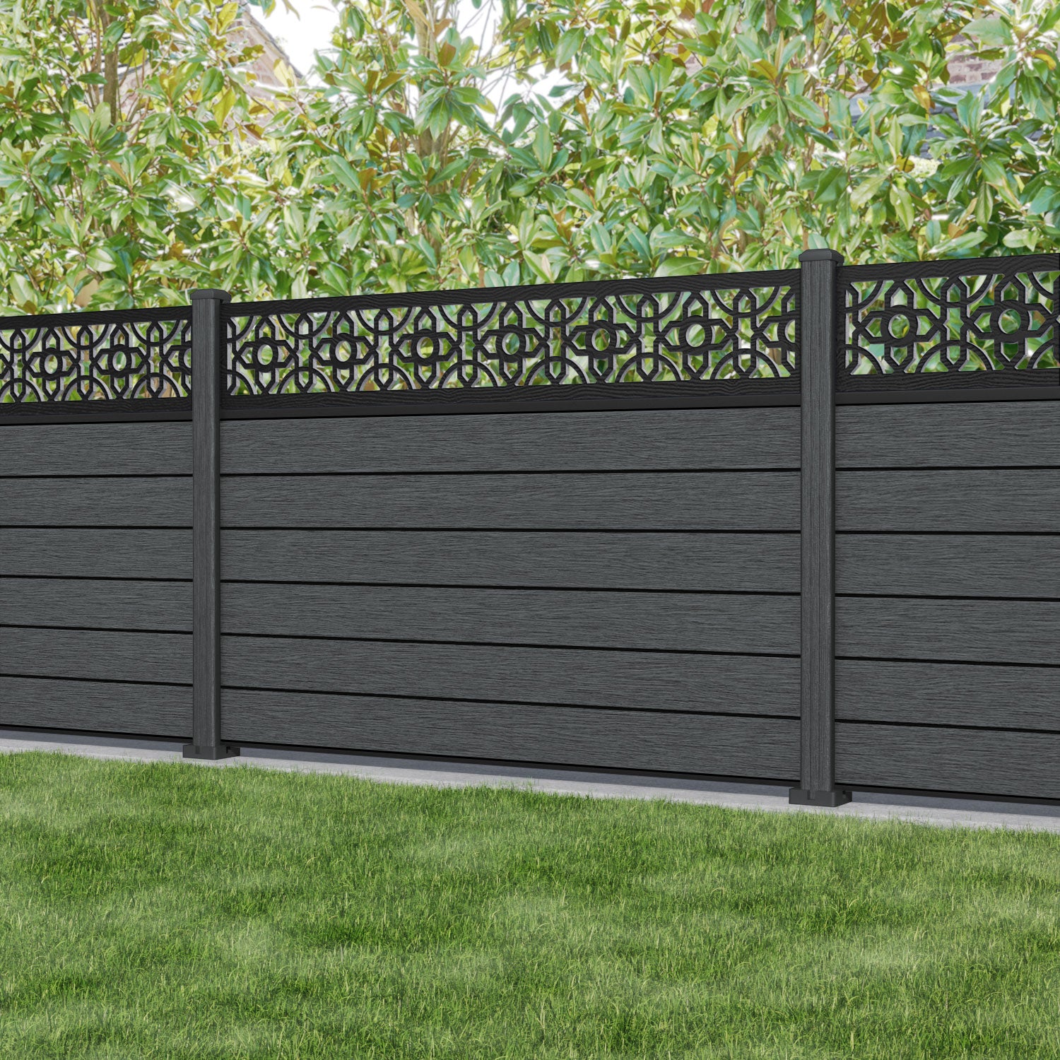 Fusion Nabila Fence Panel - Dark Grey - with our composite posts