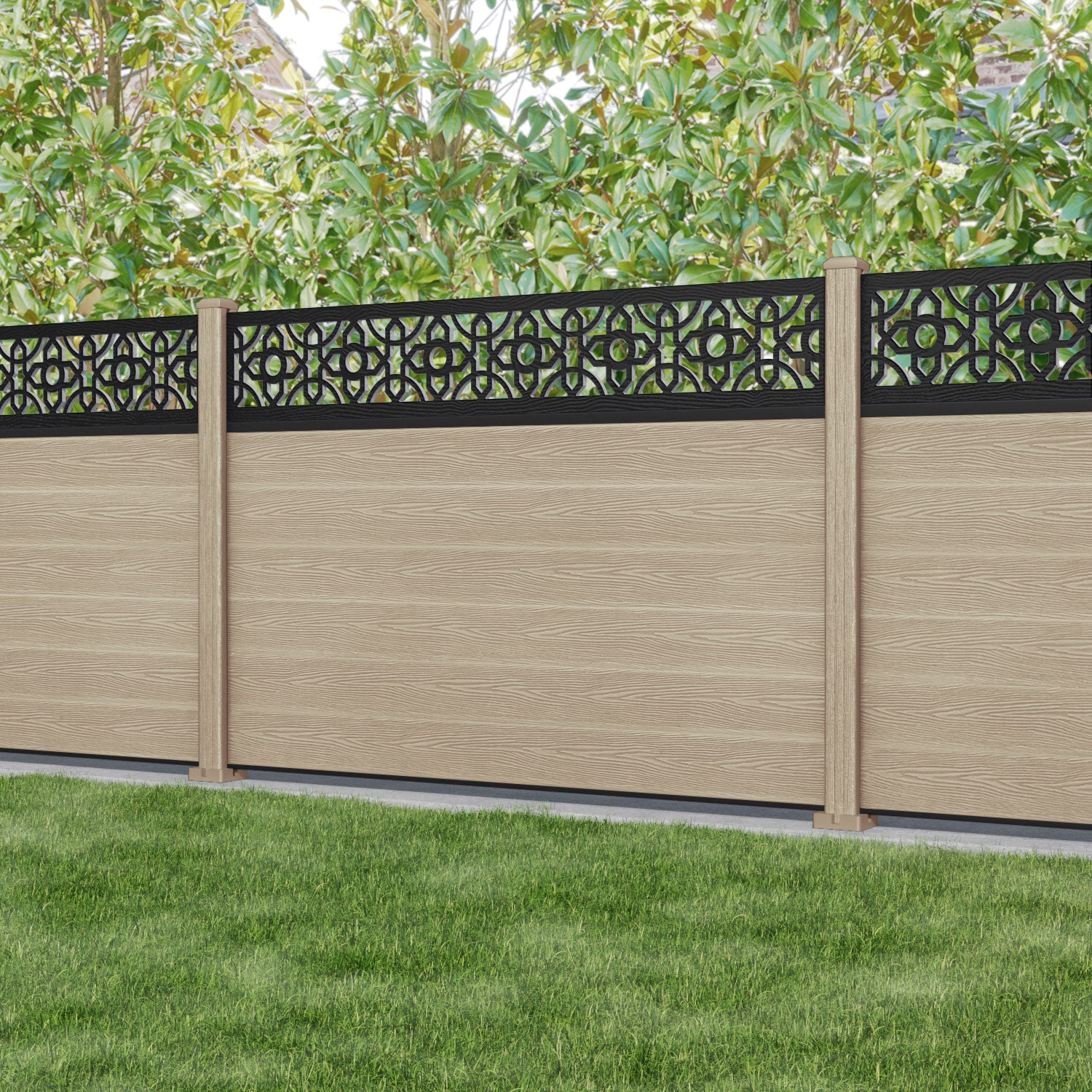 Classic Nabila Fence Panel - Light Oak - with our composite posts