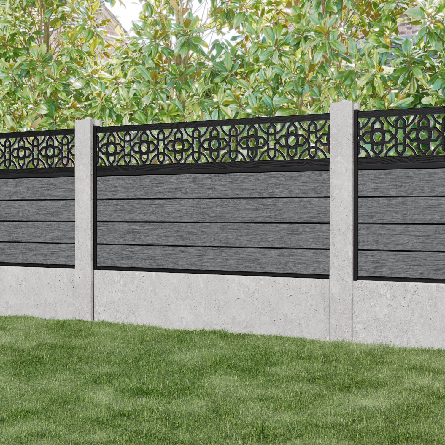 Fusion Nabila Fence Panel - Mid Grey - for existing concrete posts