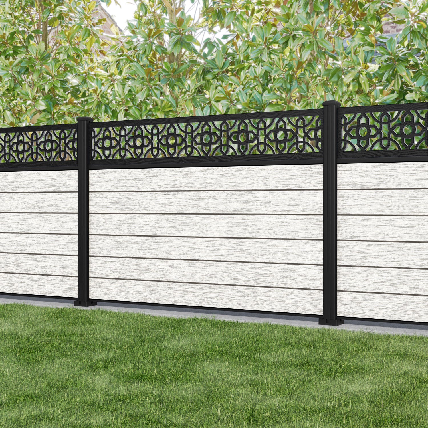 Fusion Nabila Fence Panel - Light Stone - with our aluminium posts