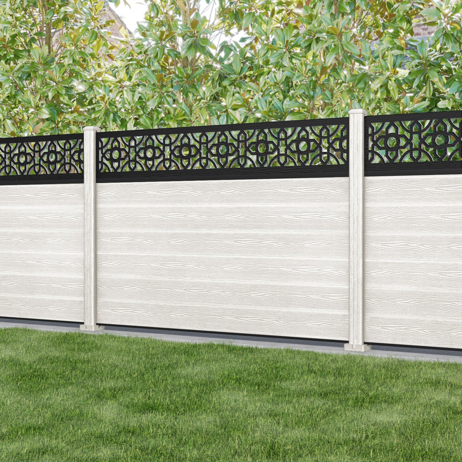 Classic Nabila Fence Panel - Light Stone - with our composite posts