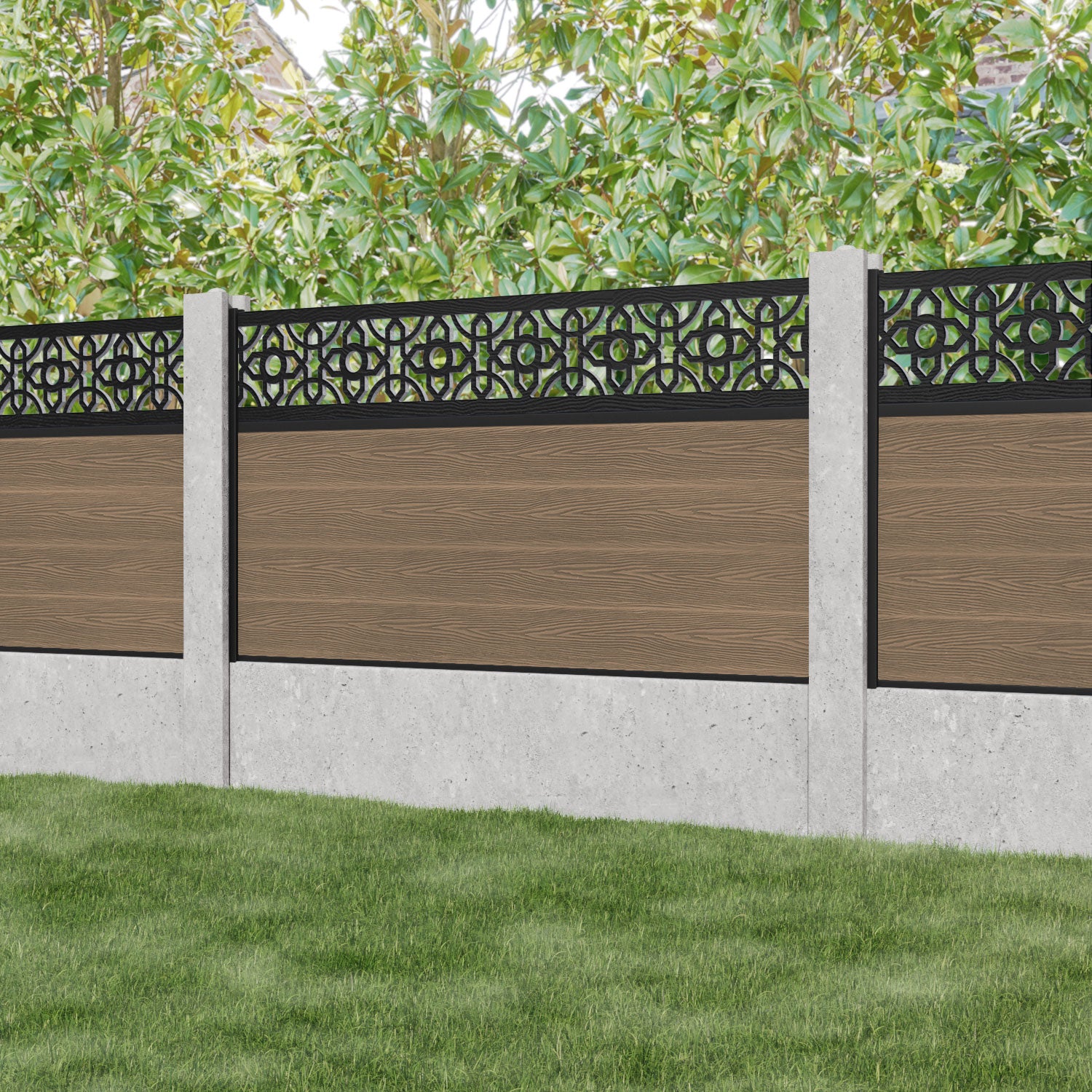 Classic Nabila Fence Panel - Teak - for existing concrete posts