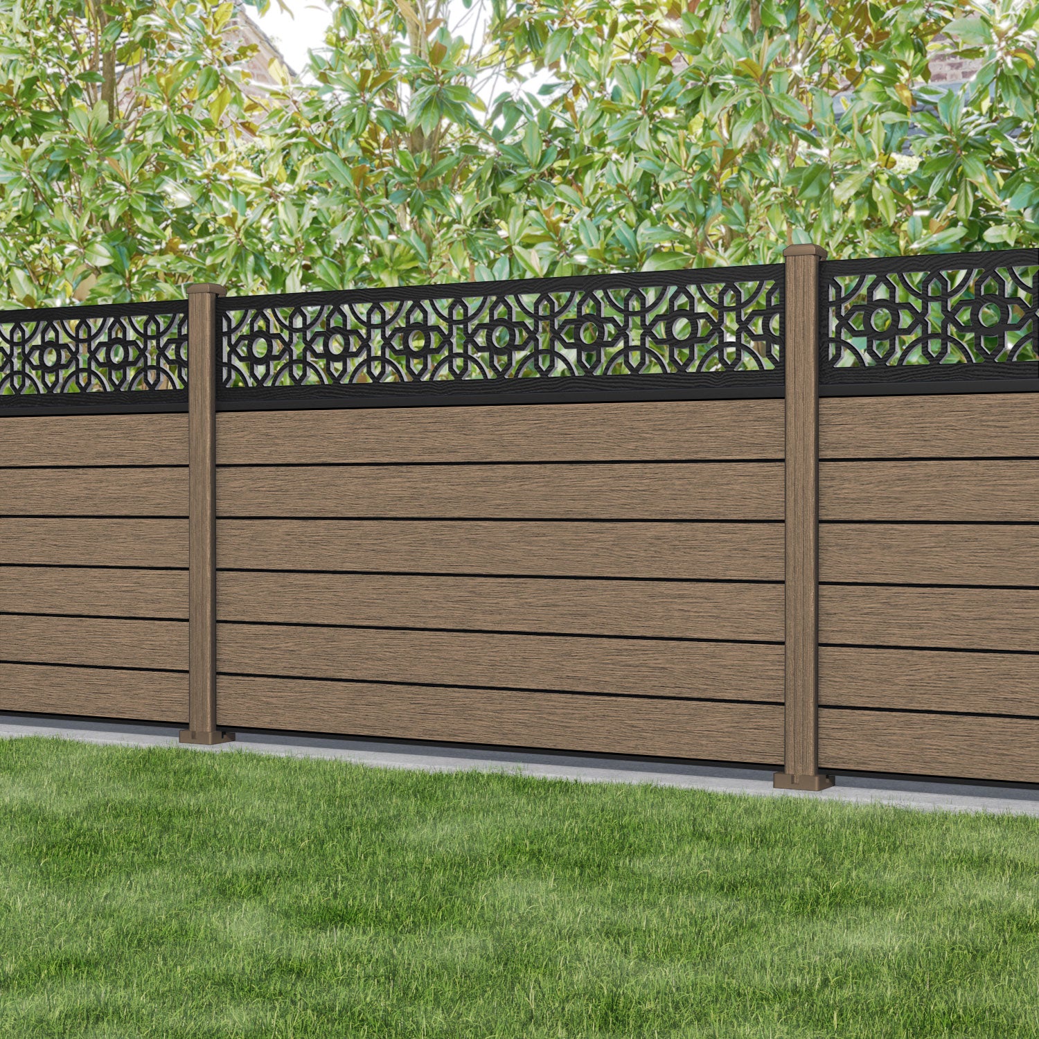 Fusion Nabila Fence Panel - Teak - with our composite posts