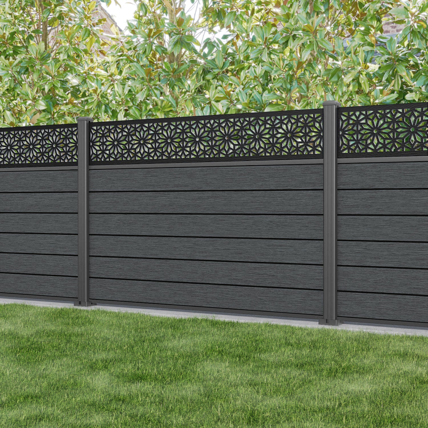 Fusion Narwa Fence Panel - Dark Grey - with our aluminium posts