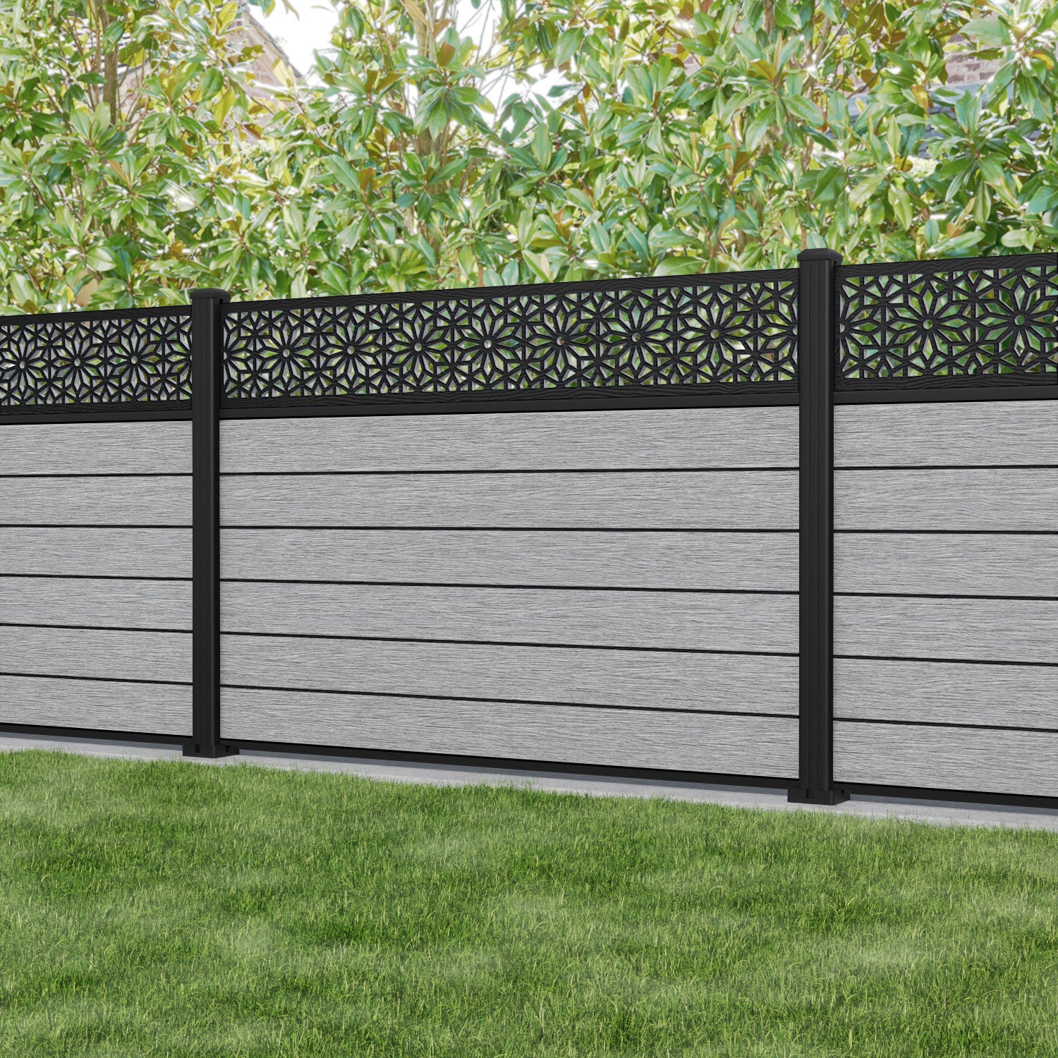 Fusion Narwa Fence Panel - Light Grey - with our aluminium posts