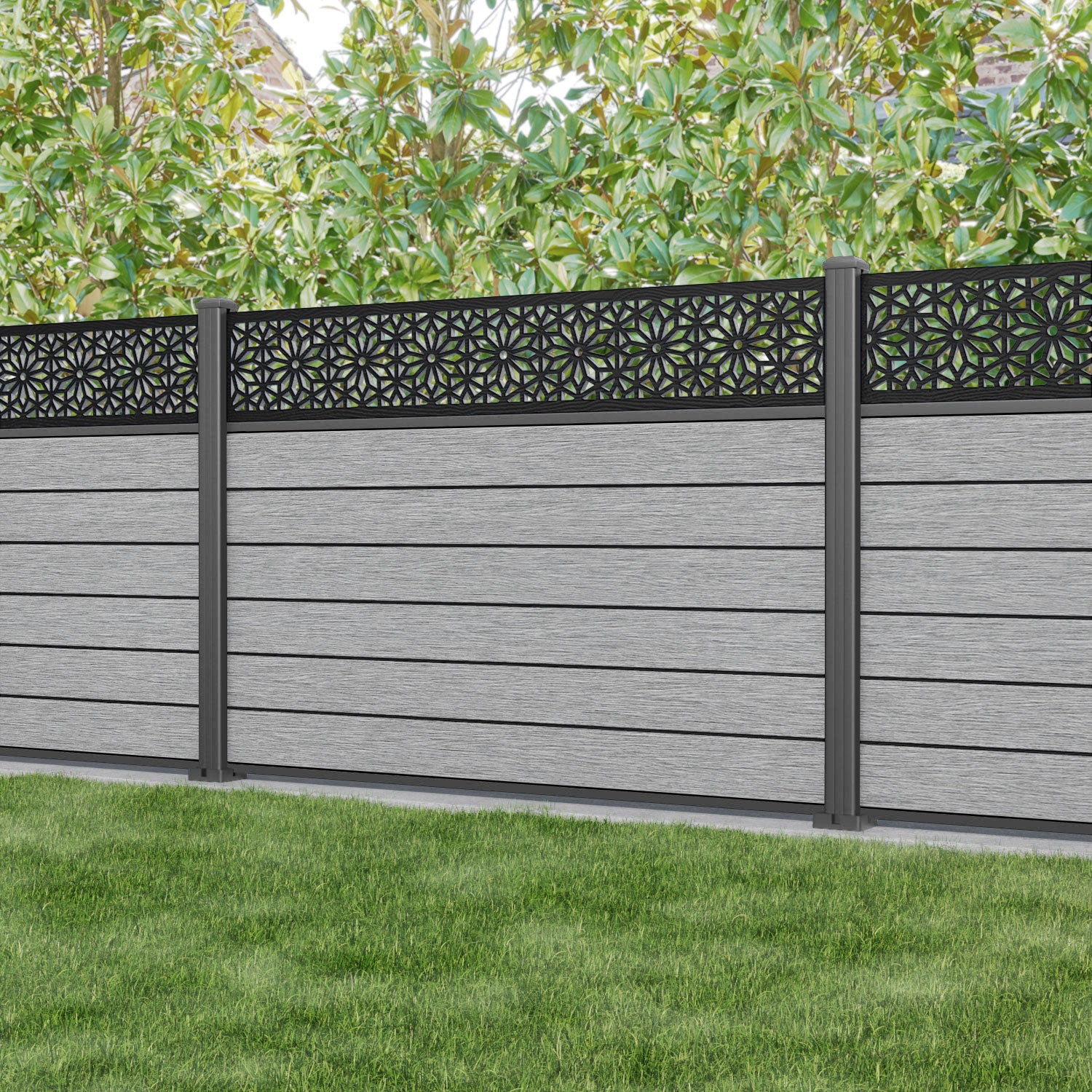 Fusion Narwa Fence Panel - Light Grey - with our aluminium posts