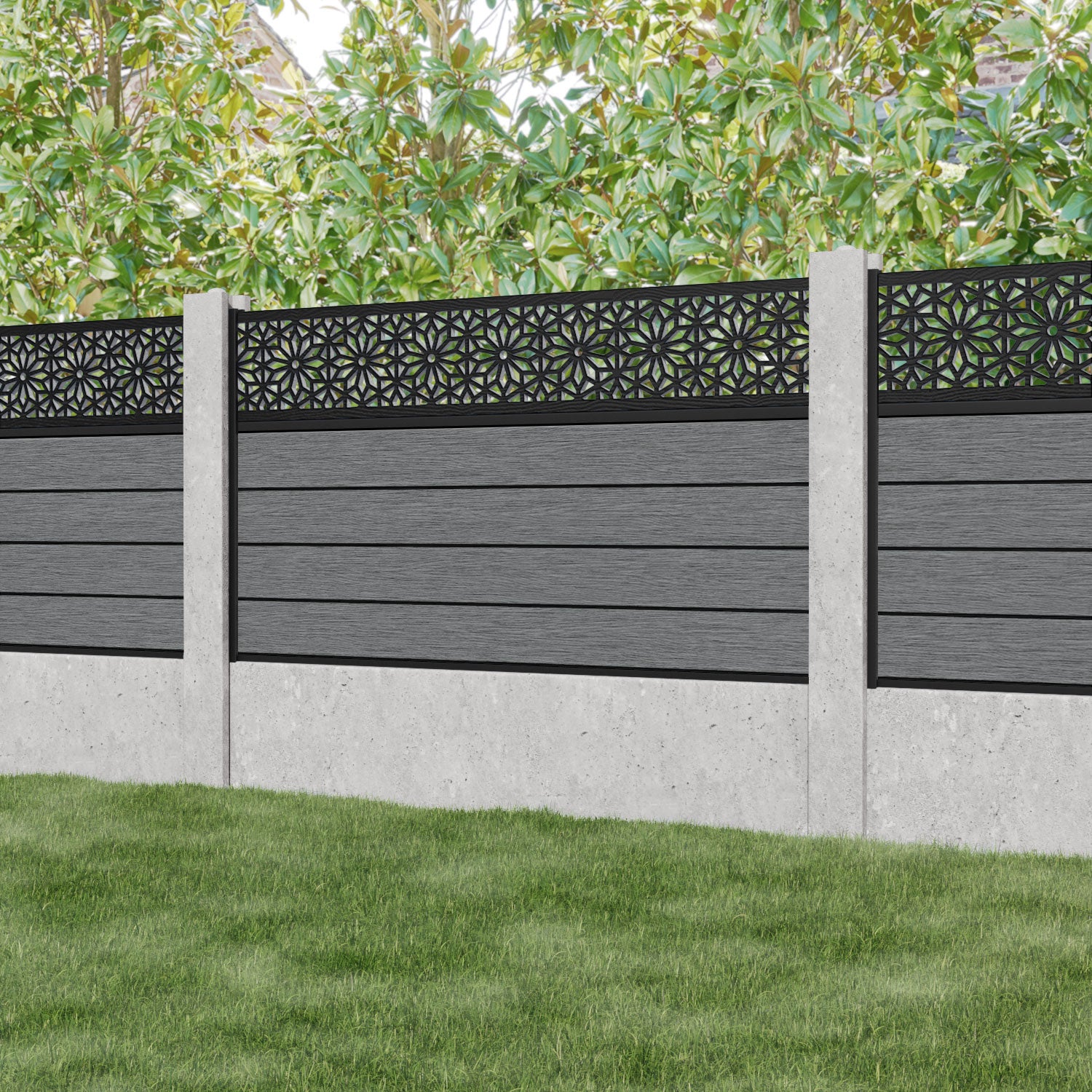 Fusion Narwa Fence Panel - Mid Grey - for existing concrete posts