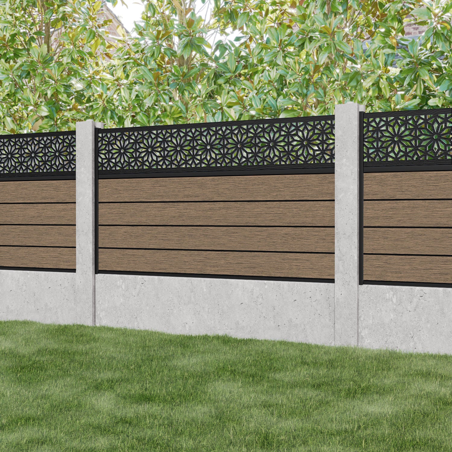 Fusion Narwa Fence Panel - Teak - for existing concrete posts