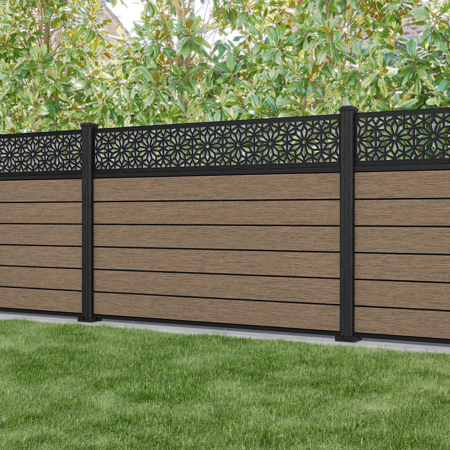 Fusion Narwa Fence Panel - Teak - with our composite posts