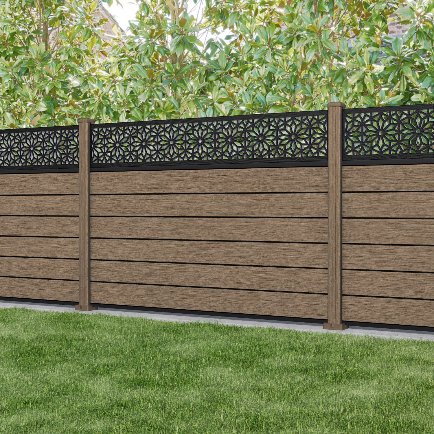 Fusion Narwa Fence Panel - Teak - with our composite posts