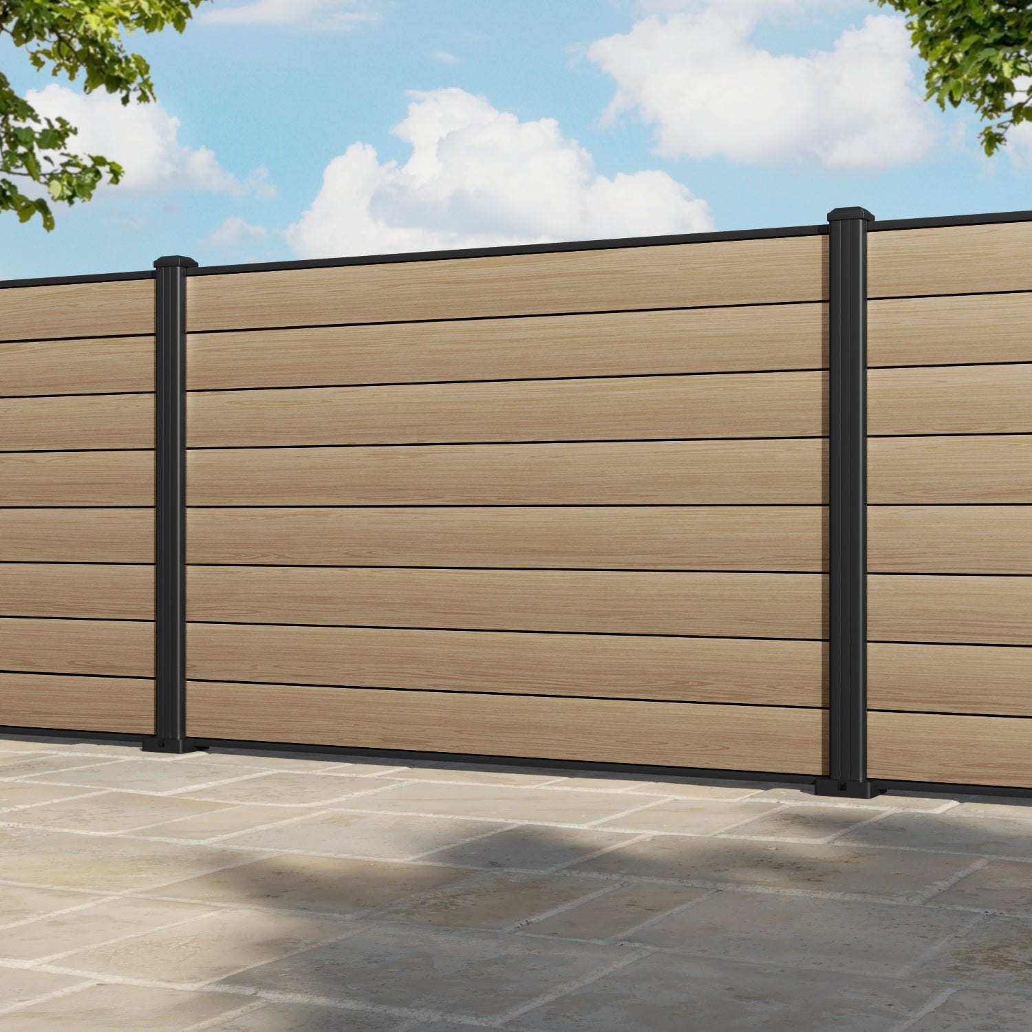Gate Matching Aluminium Fence Panel - Natural Oak - with our aluminium posts