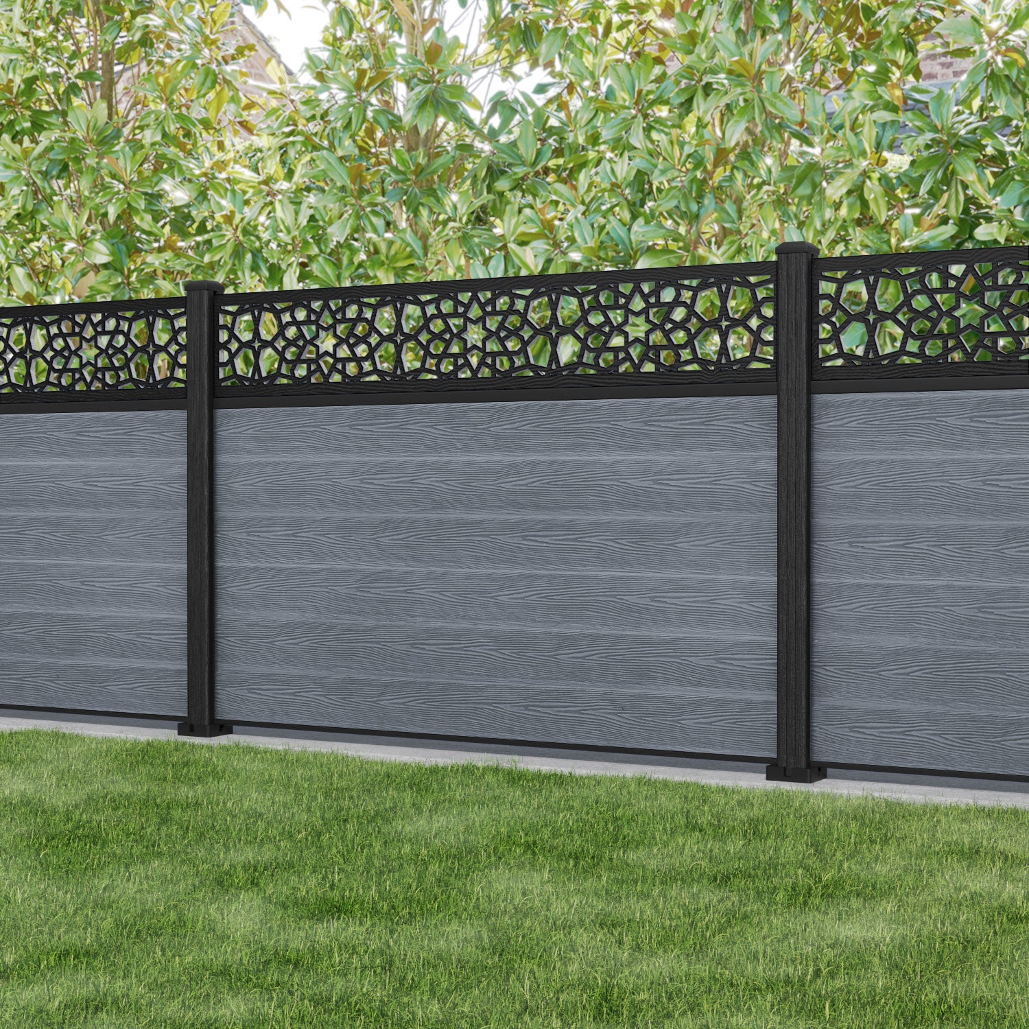 Classic Nazira Fence Panel - Anthracite - with our composite posts