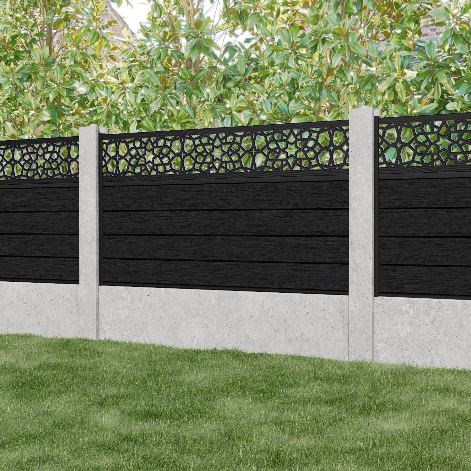 Fusion Nazira Fence Panel - Black - for existing concrete posts
