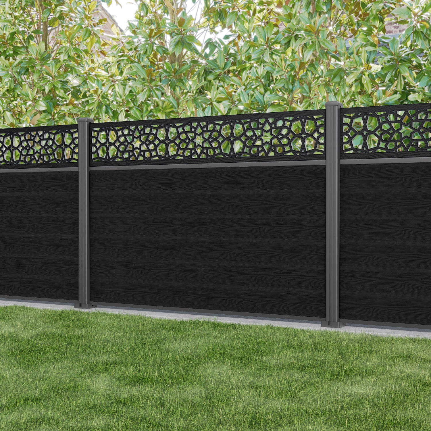 Classic Nazira Fence Panel - Black - with our aluminium posts