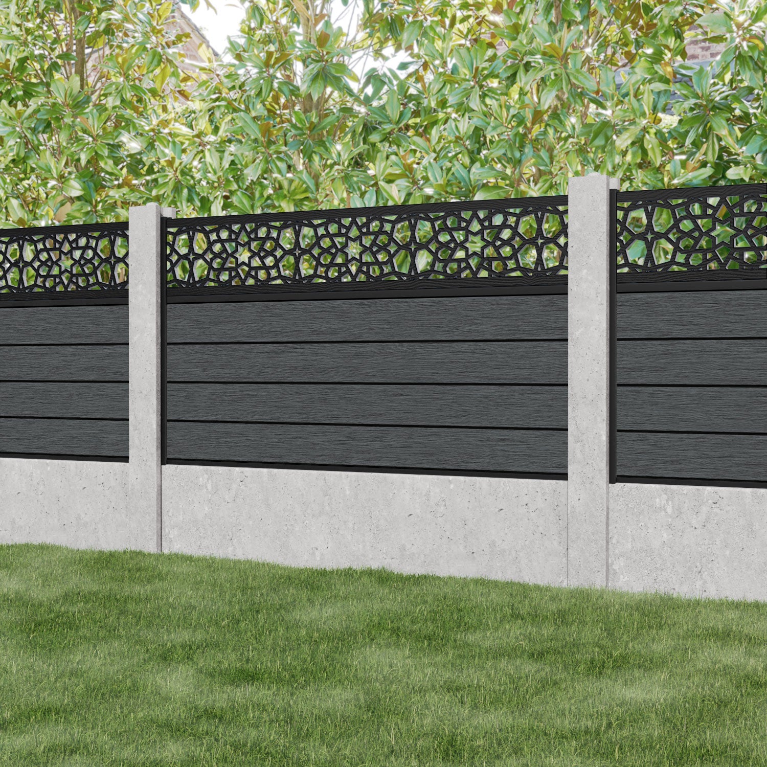 Fusion Nazira Fence Panel - Dark Grey - for existing concrete posts