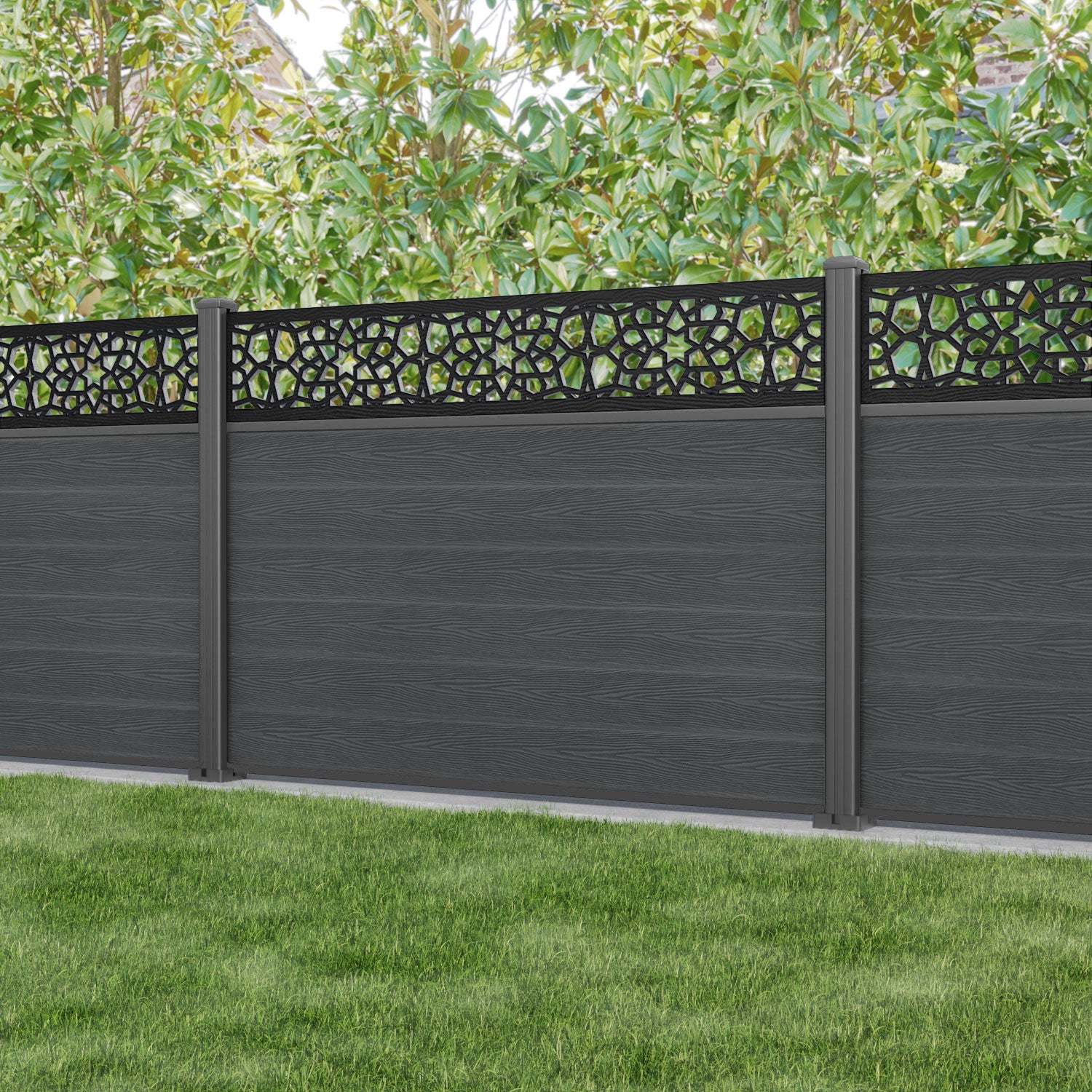 Classic Nazira Fence Panel - Dark Grey - with our aluminium posts