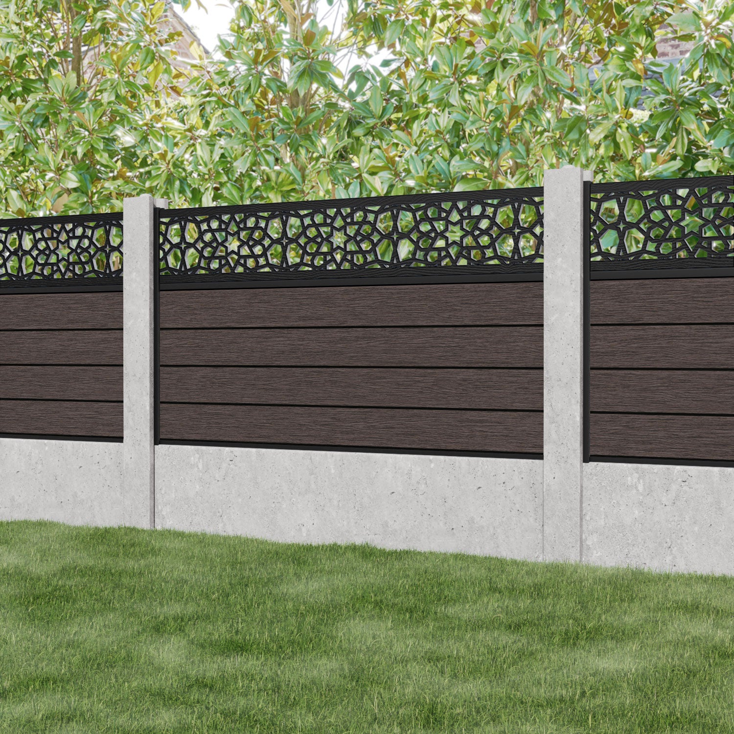 Fusion Nazira Fence Panel - Mid Brown - for existing concrete posts