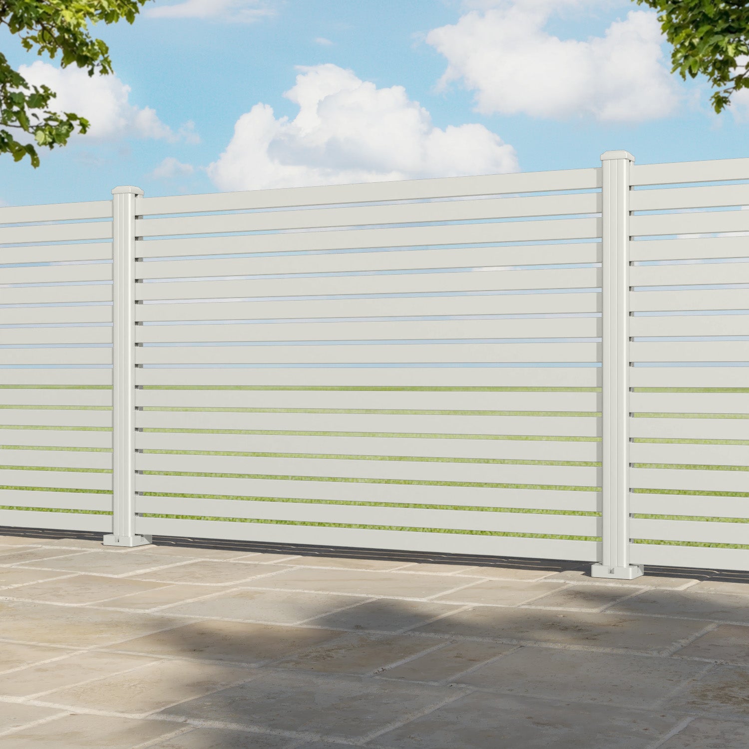 Aria Aluminium Fence Panel - Off White - with our aluminium posts