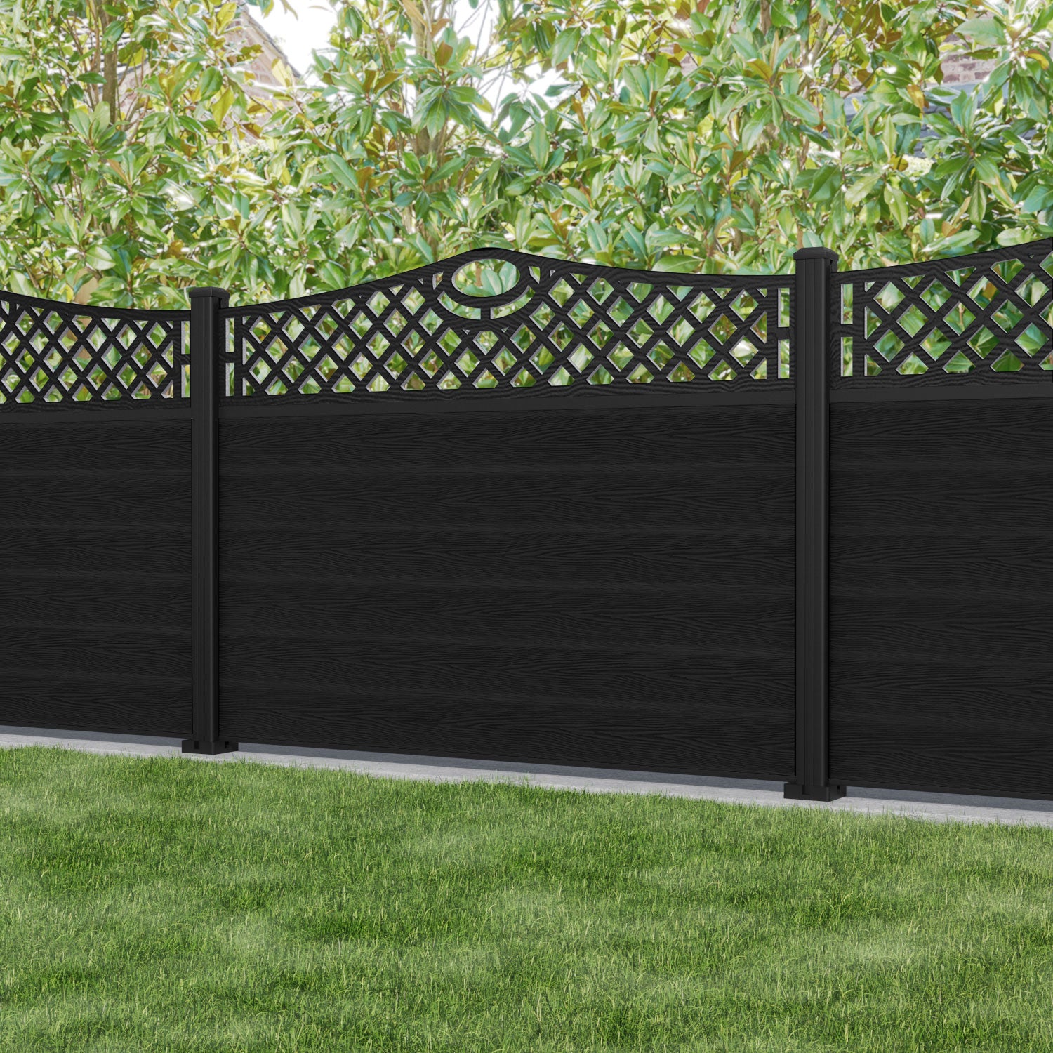 Classic Oxford Curved Top Fence Panel - Black - with our aluminium posts