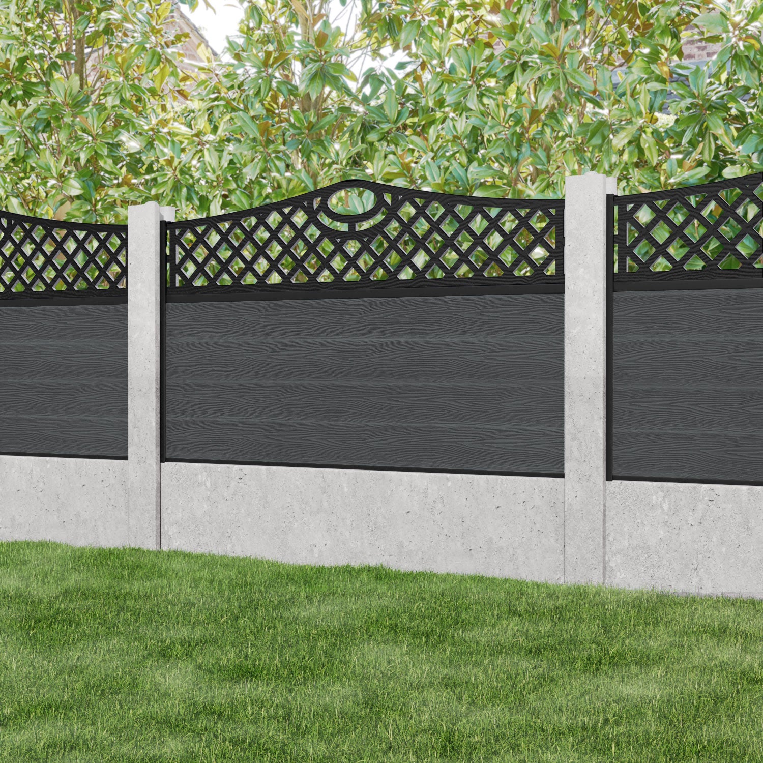Classic Oxford Curved Top Fence Panel - Dark Grey - for existing concrete posts