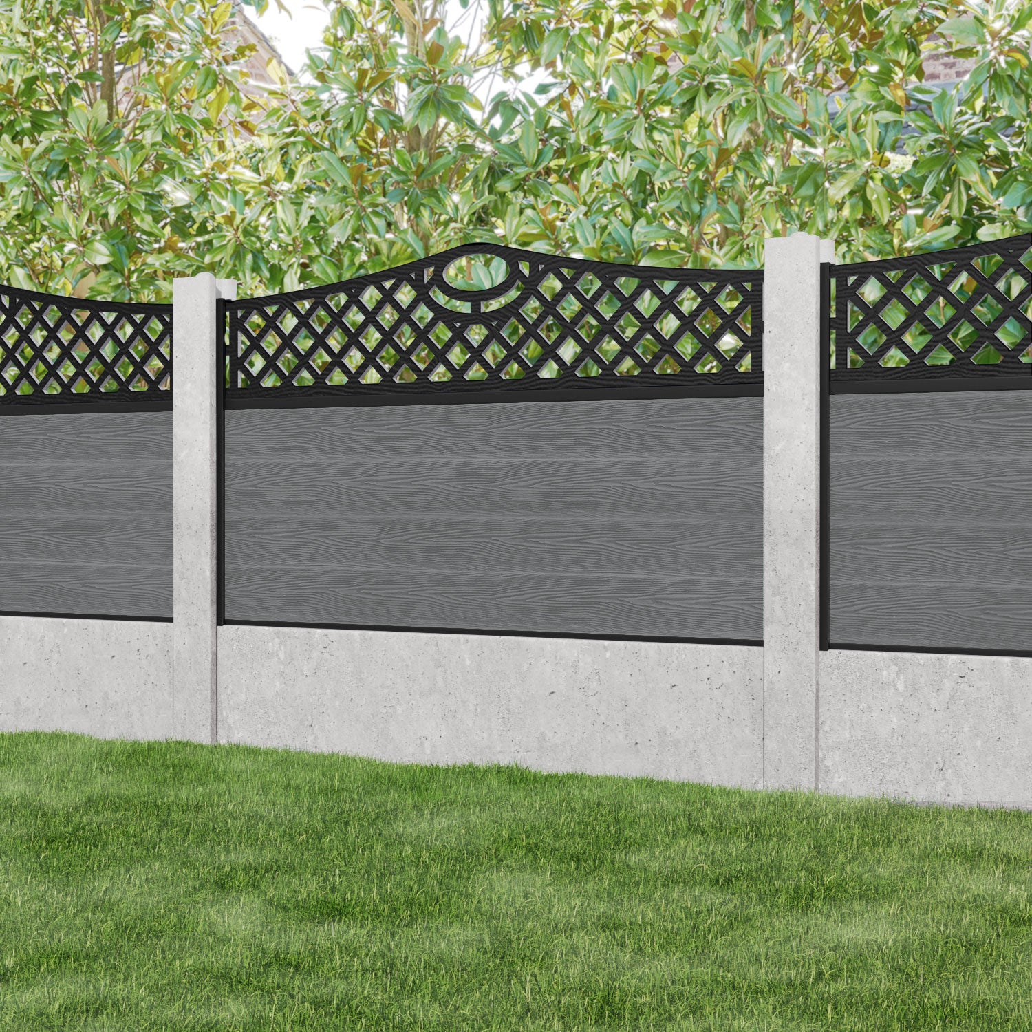 Classic Oxford Curved Top Fence Panel - Mid Grey - for existing concrete posts