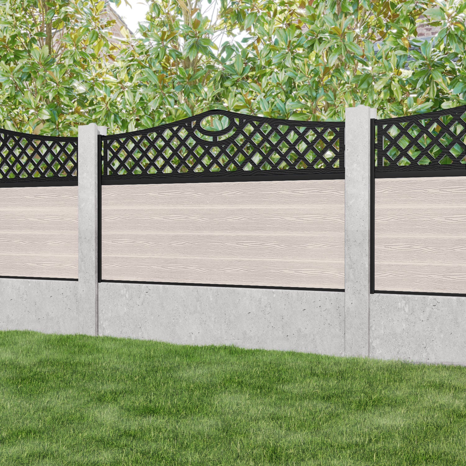 Classic Oxford Curved Top Fence Panel - Mid Stone - for existing concrete posts