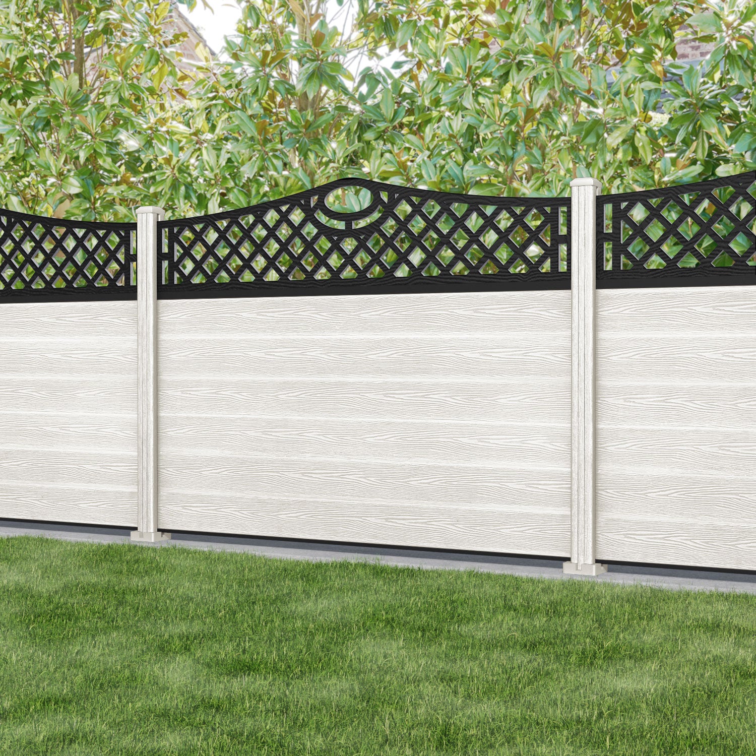 Classic Oxford Curved Top Fence Panel - Light Stone - with our composite posts