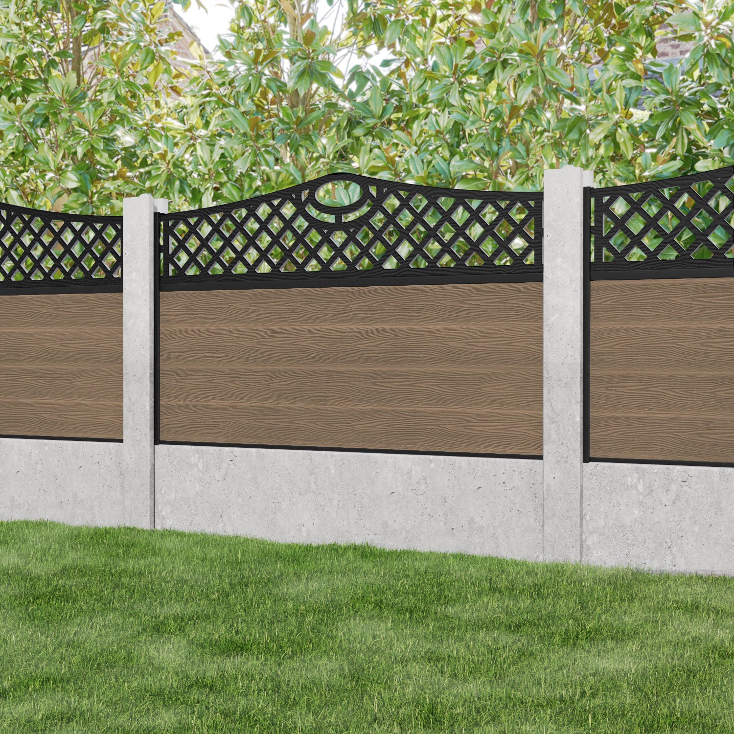 Classic Oxford Curved Top Fence Panel - Teak - for existing concrete posts