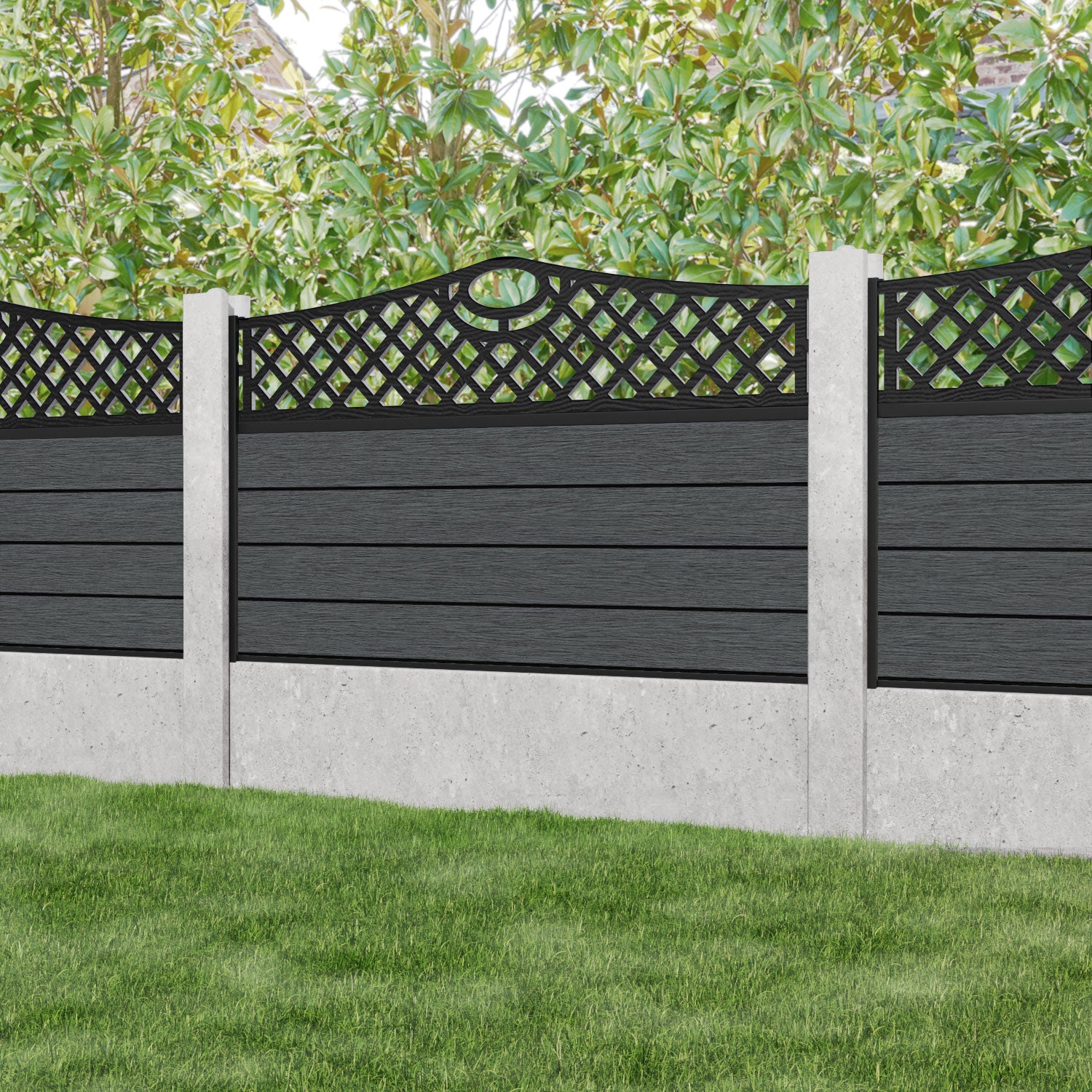 Fusion Oxford Curved Top Fence Panel - Dark Grey - for existing concrete posts