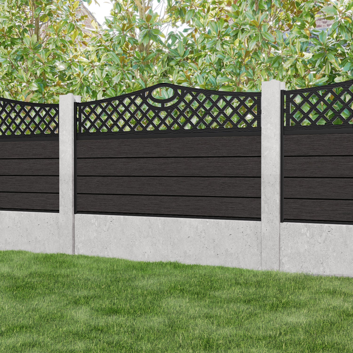 Fusion Oxford Curved Top Fence Panel - Dark Oak - for existing concrete posts
