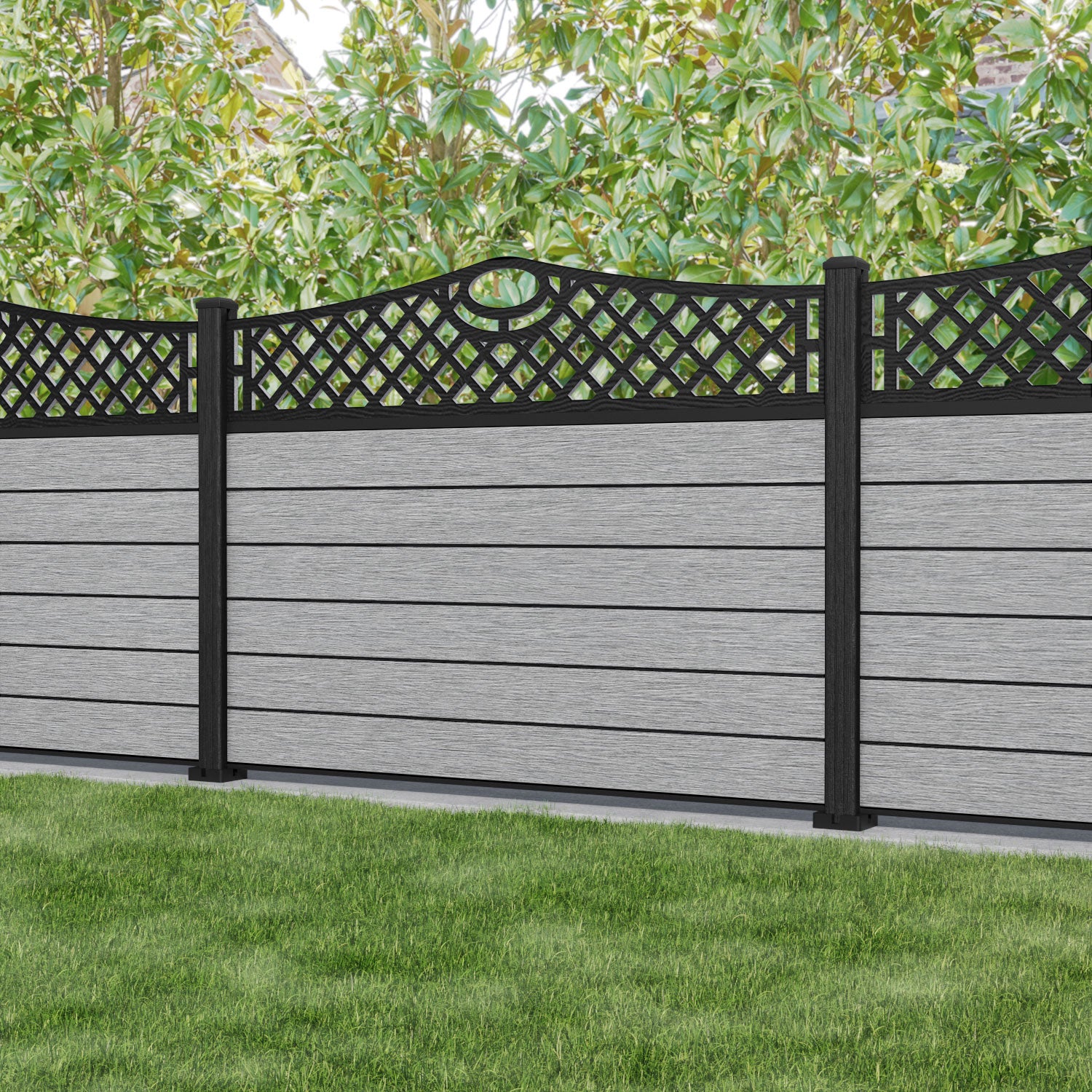 Fusion Oxford Curved Top Fence Panel - Light Grey - with our composite posts