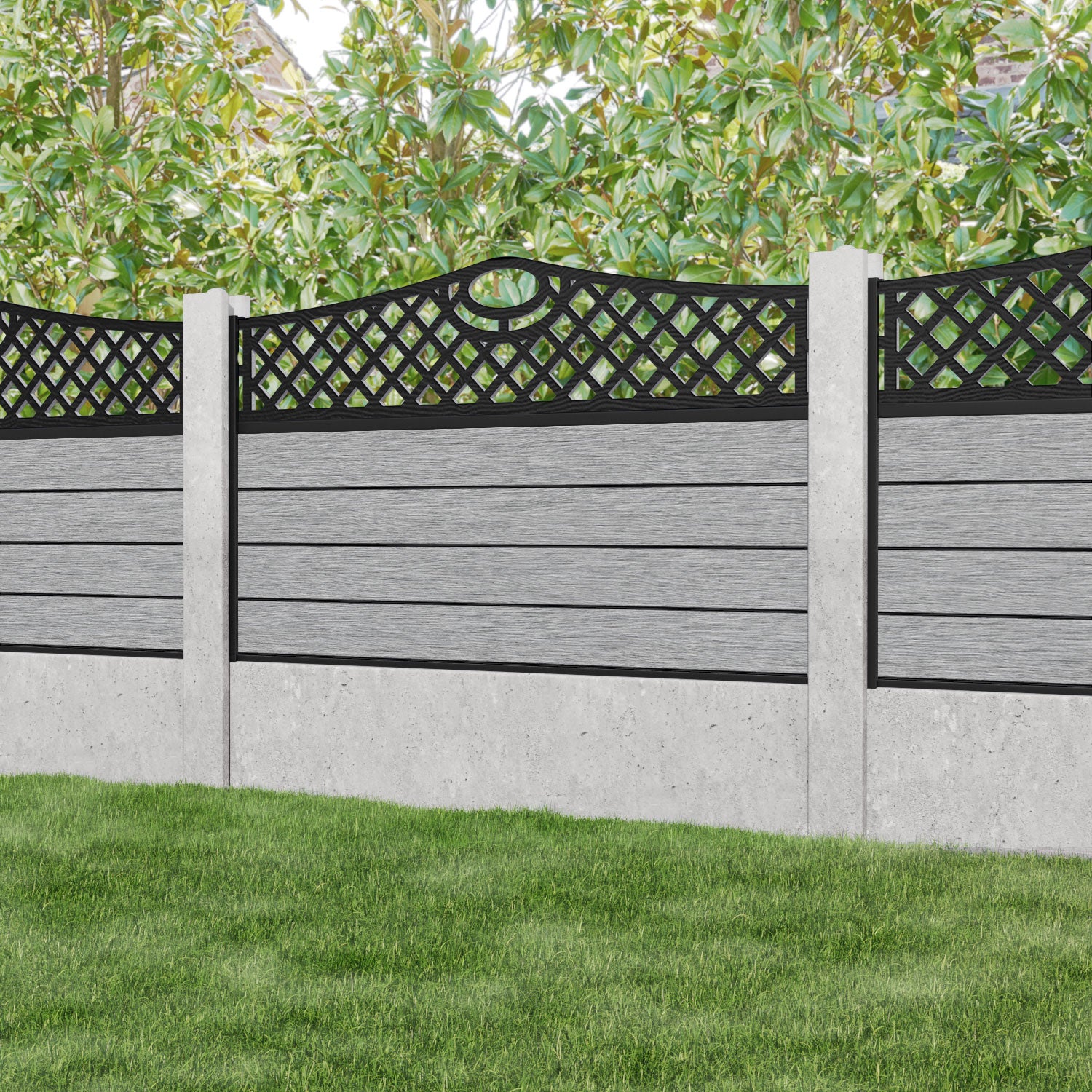Fusion Oxford Curved Top Fence Panel - Light Grey - for existing concrete posts