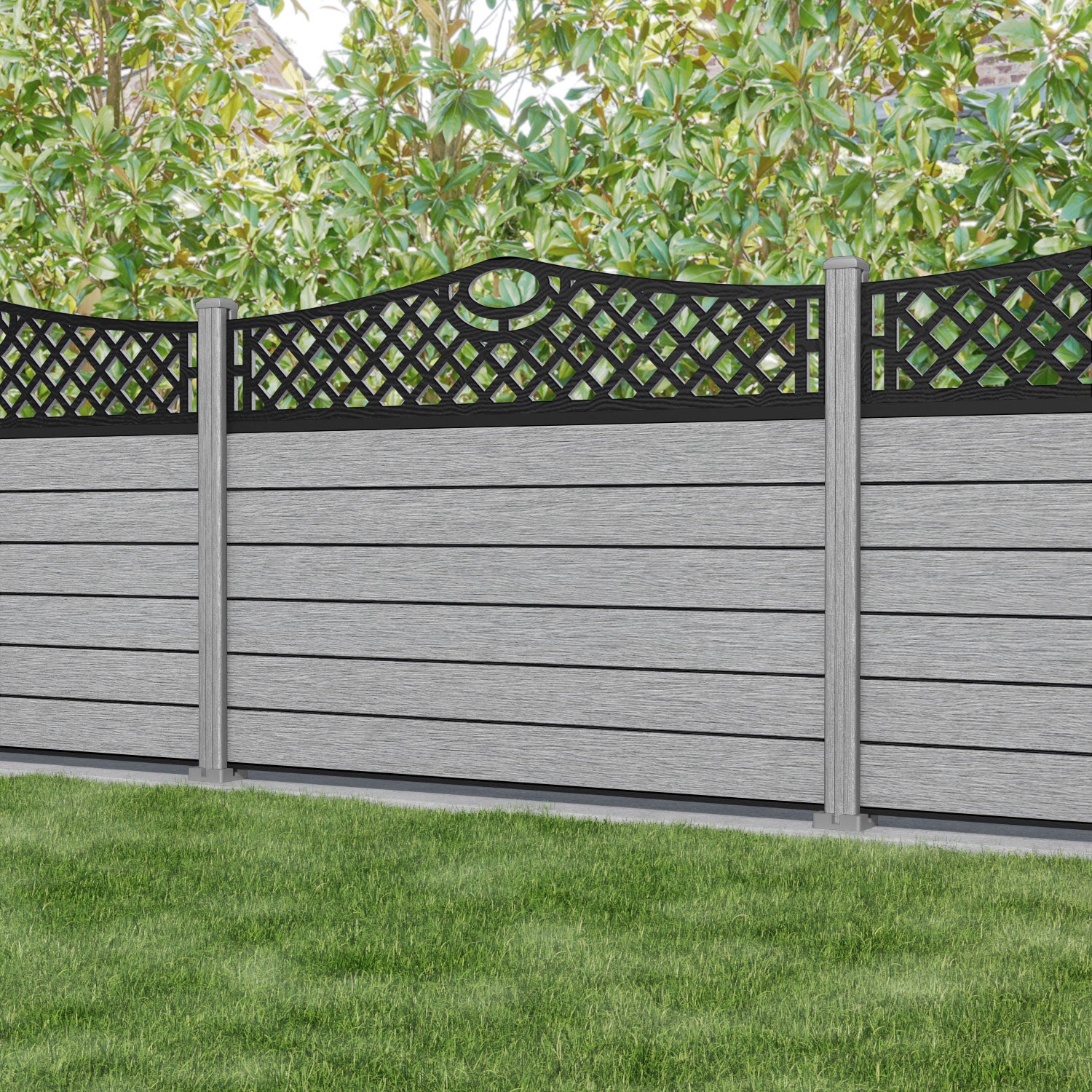 Fusion Oxford Curved Top Fence Panel - Light Grey - with our composite posts