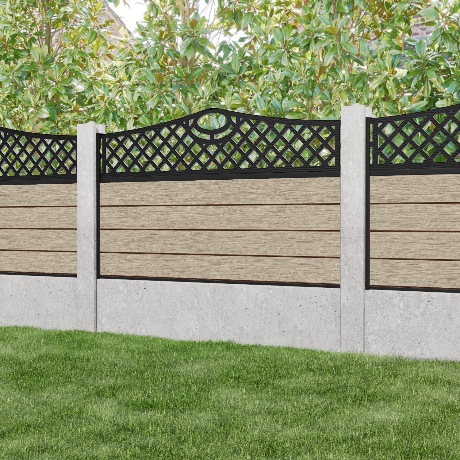 Fusion Oxford Curved Top Fence Panel - Light Oak - for existing concrete posts