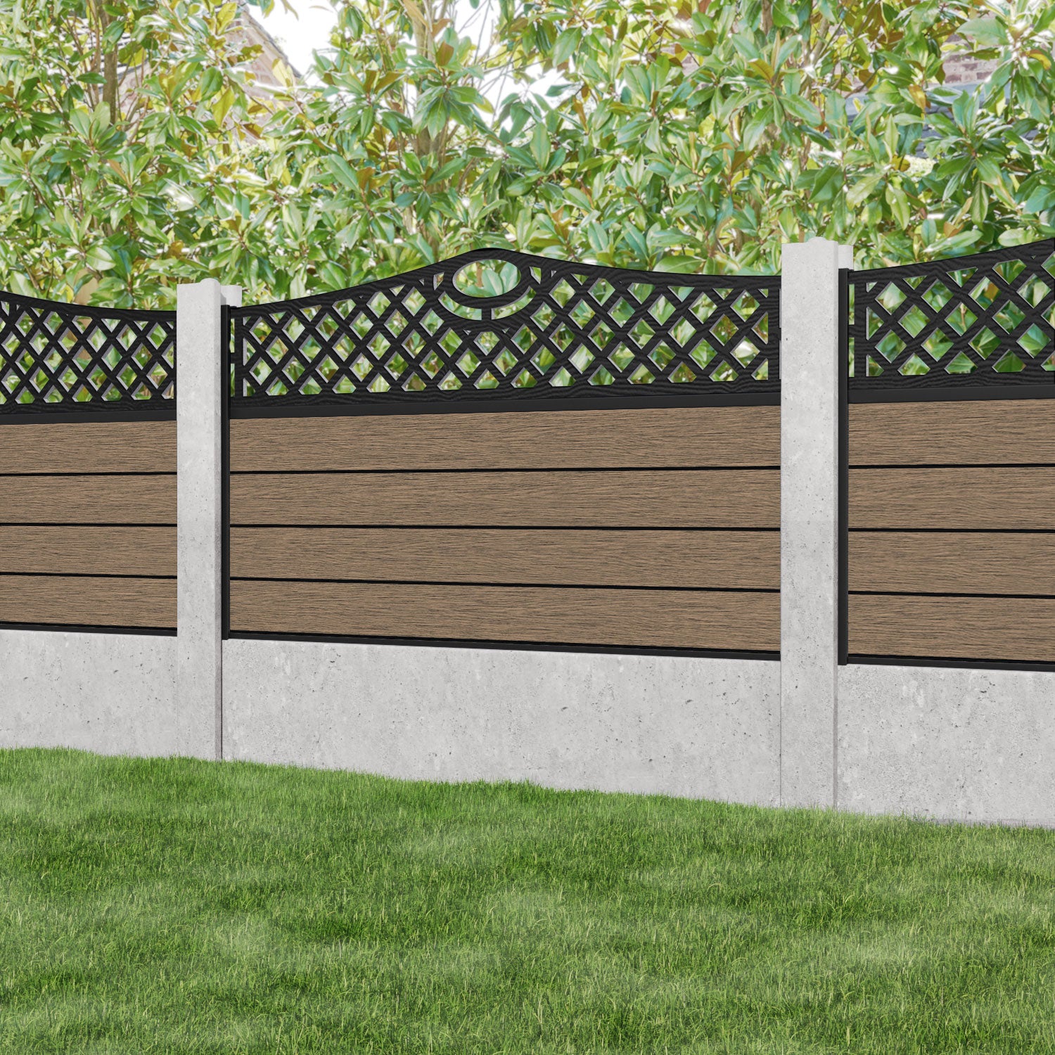 Fusion Oxford Curved Top Fence Panel - Teak - for existing concrete posts