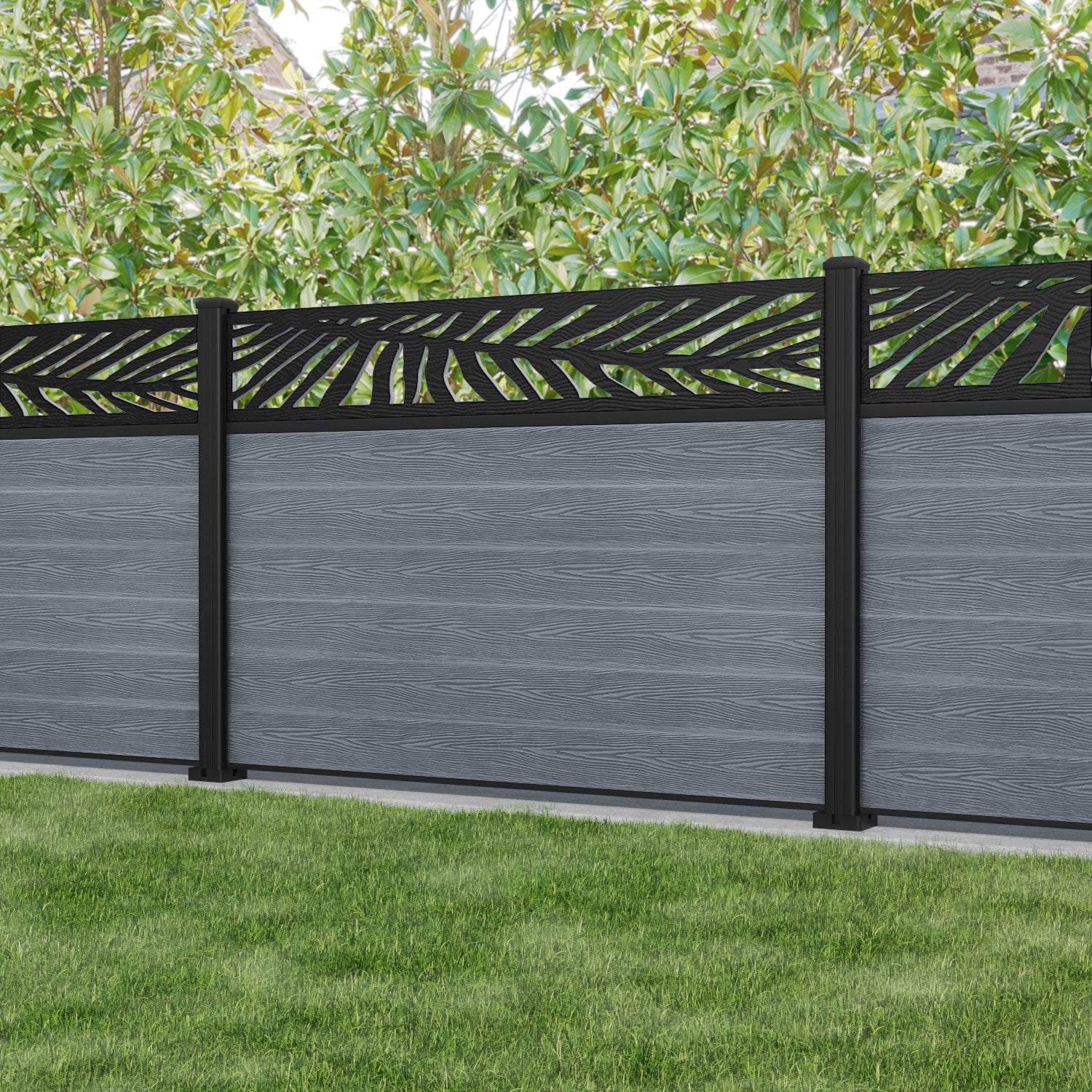 Classic Palm Fence Panel - Anthracite - with our aluminium posts