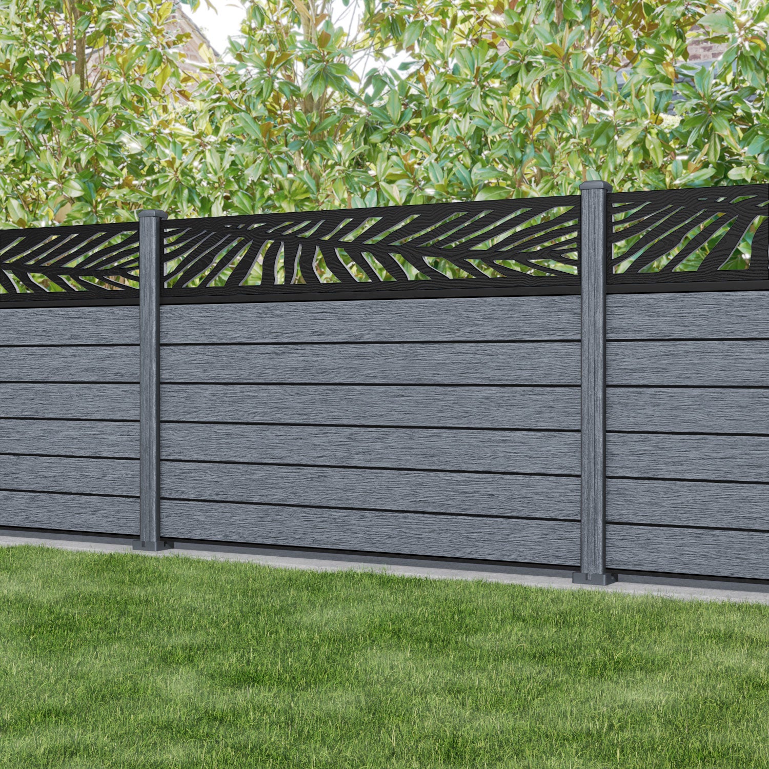 Fusion Palm Fence Panel - Anthracite - with our composite posts