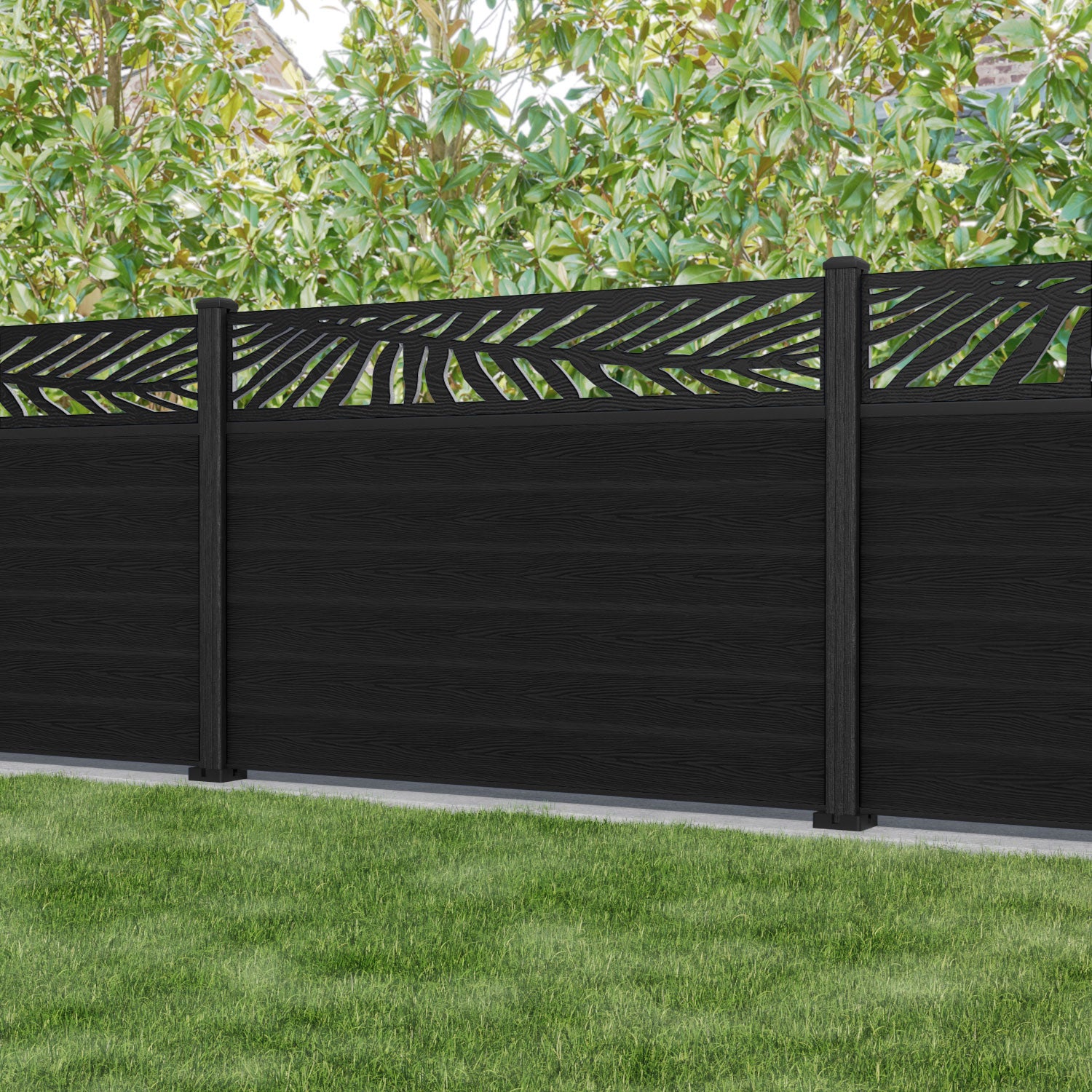 Classic Palm Fence Panel - Black - with our composite posts