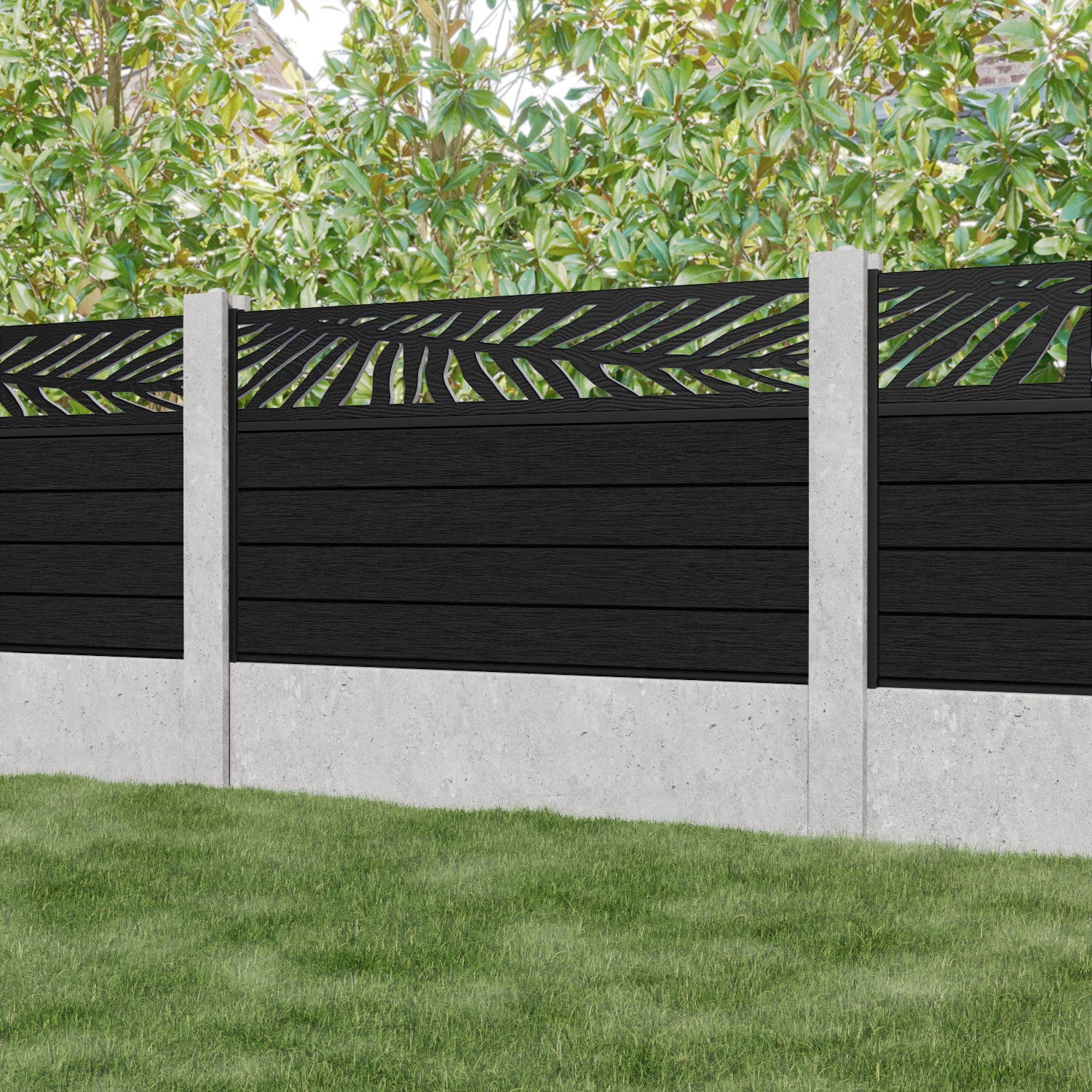 Fusion Palm Fence Panel - Black - for existing concrete posts